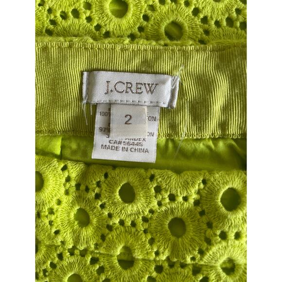 J. Crew 100% Cotton Citron Green Circle Eyelet No 2 Pencil Skirt • Size 2 - Picture 5 of 7